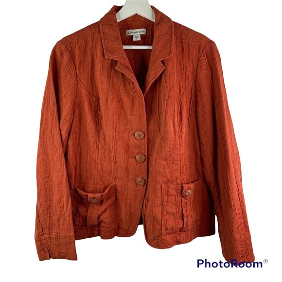 Coldwater Creek Size 16 Blazer Jacket Fall Orange Long Sleeve Button Front Up - Picture 1 of 8